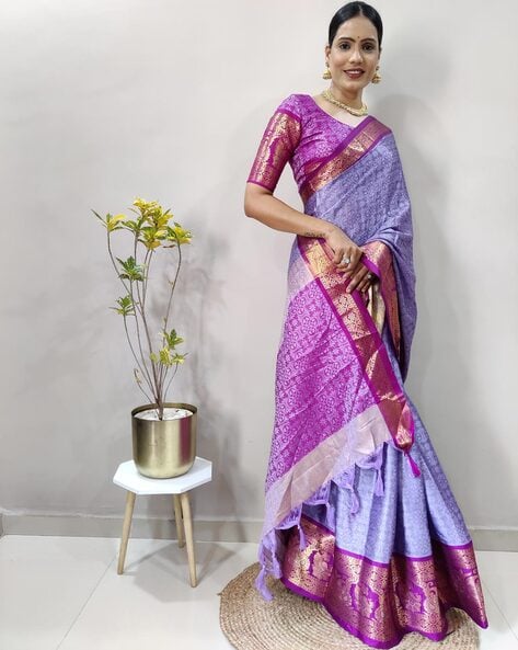 Lavender Kanjivaram Silk Saree - Urban Womania