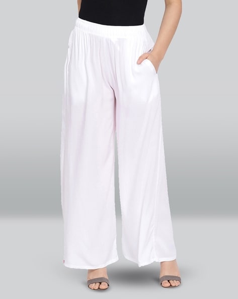 Elastic Waisted Ladies Palazzo Pants Solid Color Women Lightweight Pants  Side Slit Casual Style Loose Fit Daily Suit