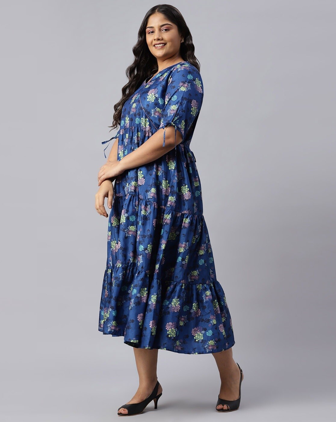Buy Dark Blue Floral Printed Plus Size Dress Online - Aurelia