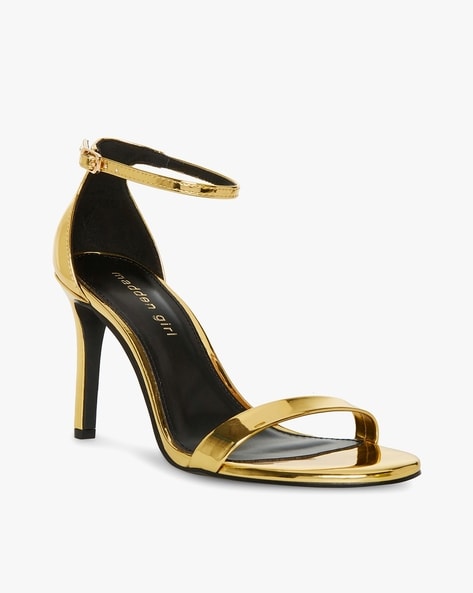 Metallic Gold Prom Shoes Heels Open Toe Stiletto Rhinestone Sandals|FSJshoes