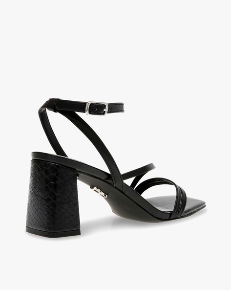 Buy LONDON RAG Black Minimalist Block Heel Sandals | Shoppers Stop
