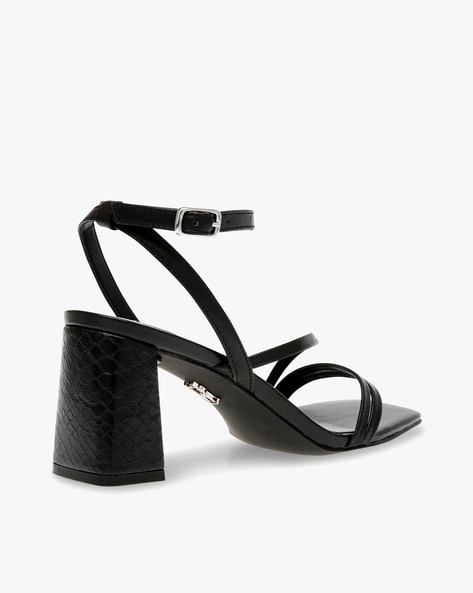 Black leather heeled sandals new arrivals