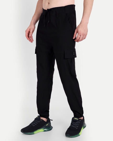 Black Cotton Track Detail Belt Pants - GBNY