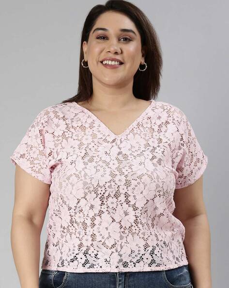 Fashion XL-6XL Women Big Size Round Neck Short Sleeve Lace Plus