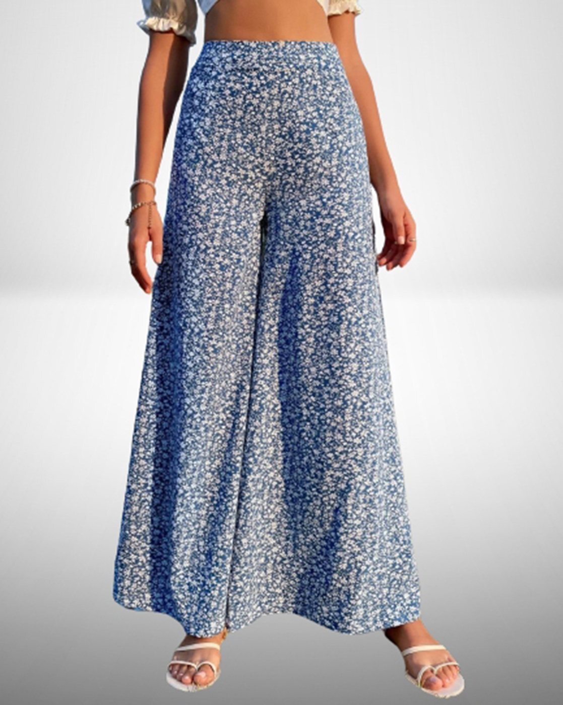 Buy Utsa Aqua Blue Printed Pants from Westside