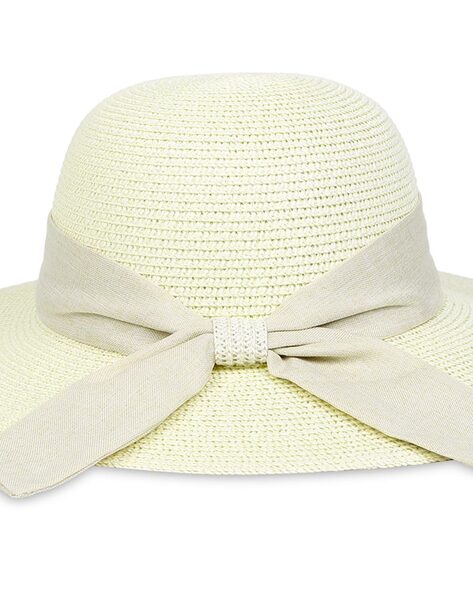toniQ Women Beach Hat with Scarf Tie-Up For Women (Beige, OS)