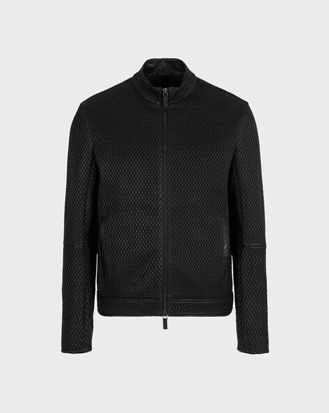 Buy EMPORIO ARMANI Self Designed Zip Up Leather Jacket Black