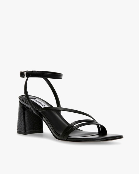 OFFICE maisie block heeled sandals in black leather | ASOS