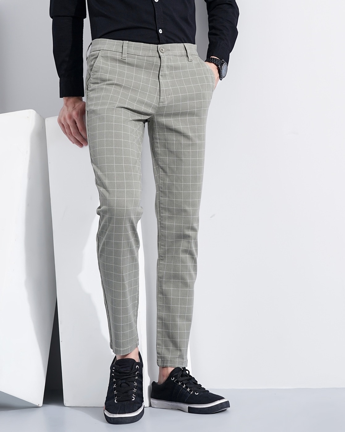 Buy RAYMOND Mens 4 Pocket Checked Trousers  Shoppers Stop