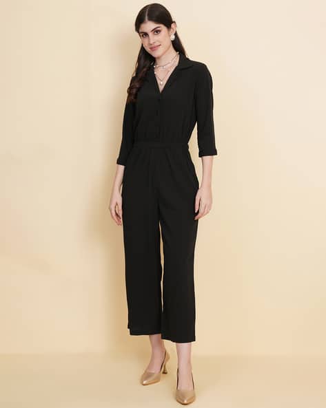 Jumpsuit with Notched-Lapel Collar