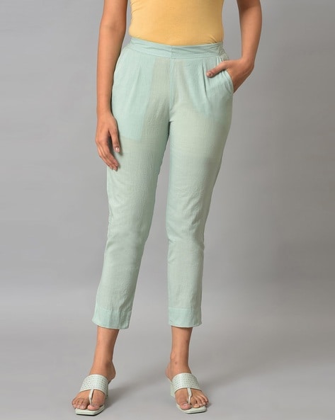 Buy online Women Mid Rise Solid Cigarette Pants Trousers from bottom wear  for Women by Aurelia for ₹700 at 42% off | 2024 Limeroad.com