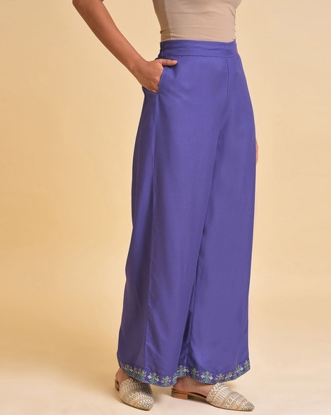 Mehrang Cotton Blend Parallel Trouser Pants Regular fit, Bell Bottom Pants  for Women