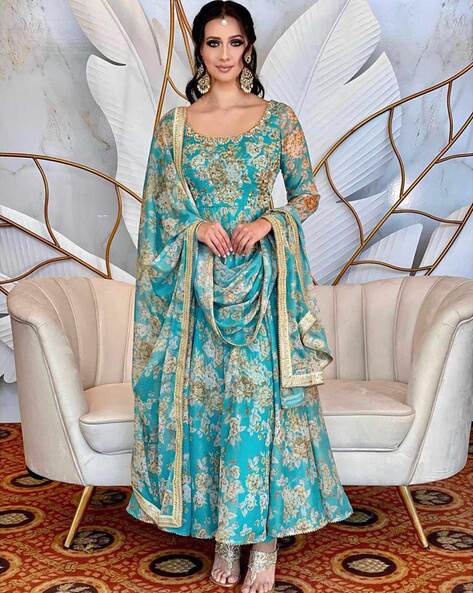 Golden #Emblished #Royal #Anarkali #Suit | Anarkali dress, Full length dress,  Anarkali suit