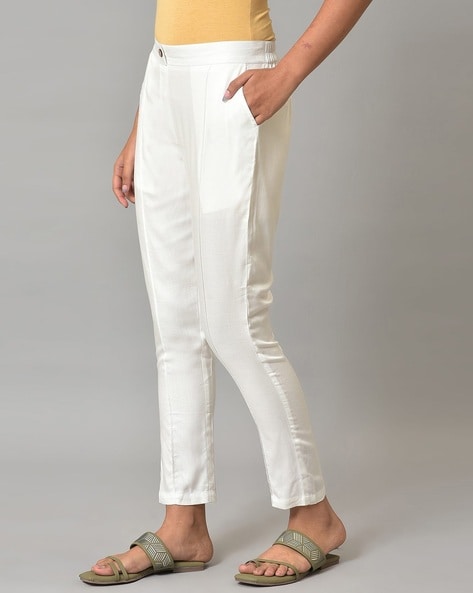 Buy online White Viscose Trousers from bottom wear for Women by Aurelia for  ₹500 at 50% off | 2024 Limeroad.com