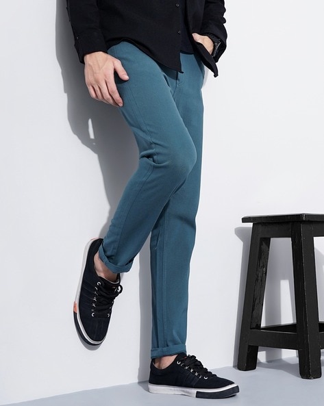 Buy Teal Blue Trousers & Pants for Men by INDIAN TERRAIN Online | Ajio.com