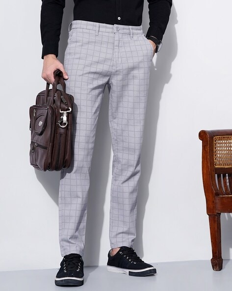 Men Blue Super Slim Fit Check Flat Front Casual Trousers | Louis Philippe |  Gandhi Nagar | Jammu