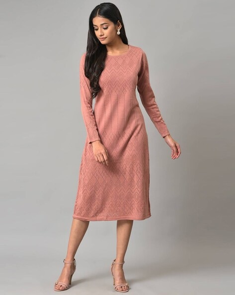 Geometric-Knit A-Line Winter Dress