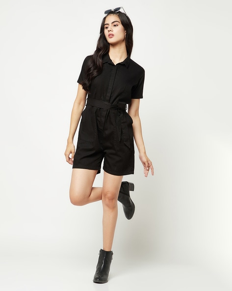 Black short sales sleeve playsuit