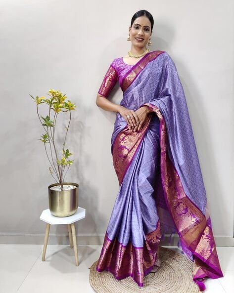 Ga - Pure kanjivaram silk saree Pastel shade of lavender with silver a –  Cherrypick