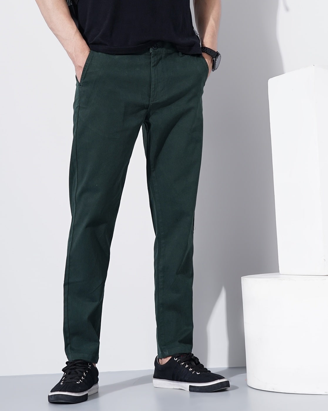 MOONTAN High Rise Wide Corduroy Trousers - Dark Teal Green | Garmentory