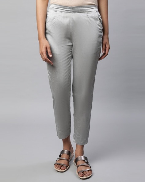 Buy Women Grey Slim Pants Online - W for Woman