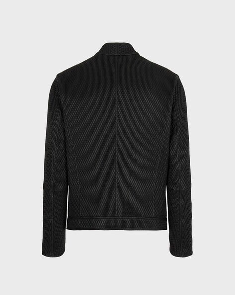Buy EMPORIO ARMANI Self-Designed Zip-Up Leather Jacket | Black