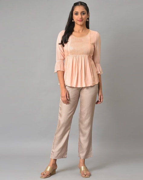 Buy Gold Trousers & Pants for Women by AURELIA Online