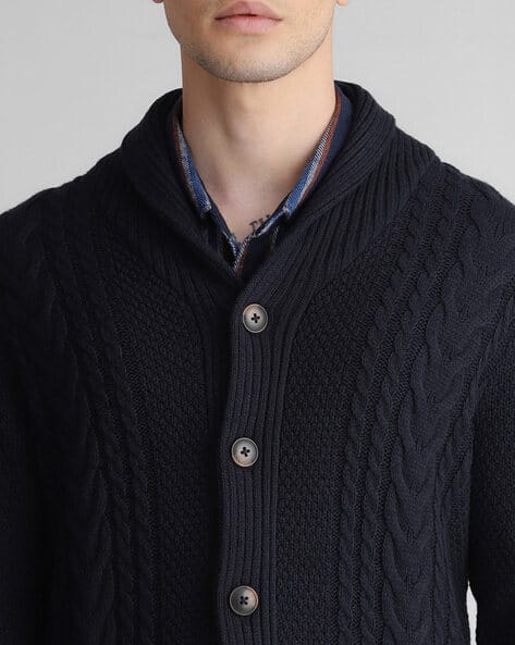 Navy Blue Men's Chunky Shawl Collar Cardigan Blazer For Men