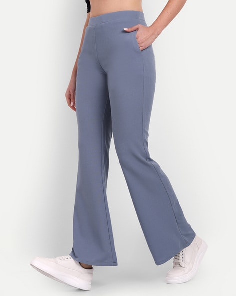 Broadstar Grey Relaxed Fit High Rise Flared Trousers