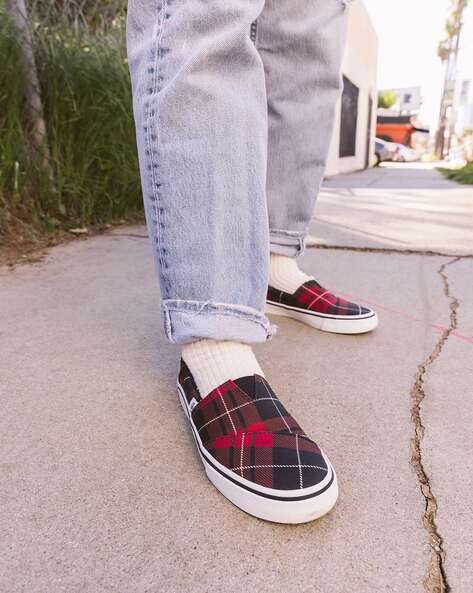 Toms red hot sale plaid shoes