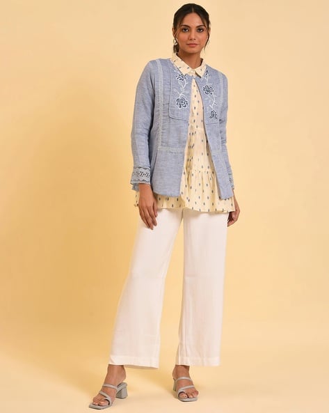 Shacket Cotton Textured Jacket Rumer Quilted Liner Jacket Blue