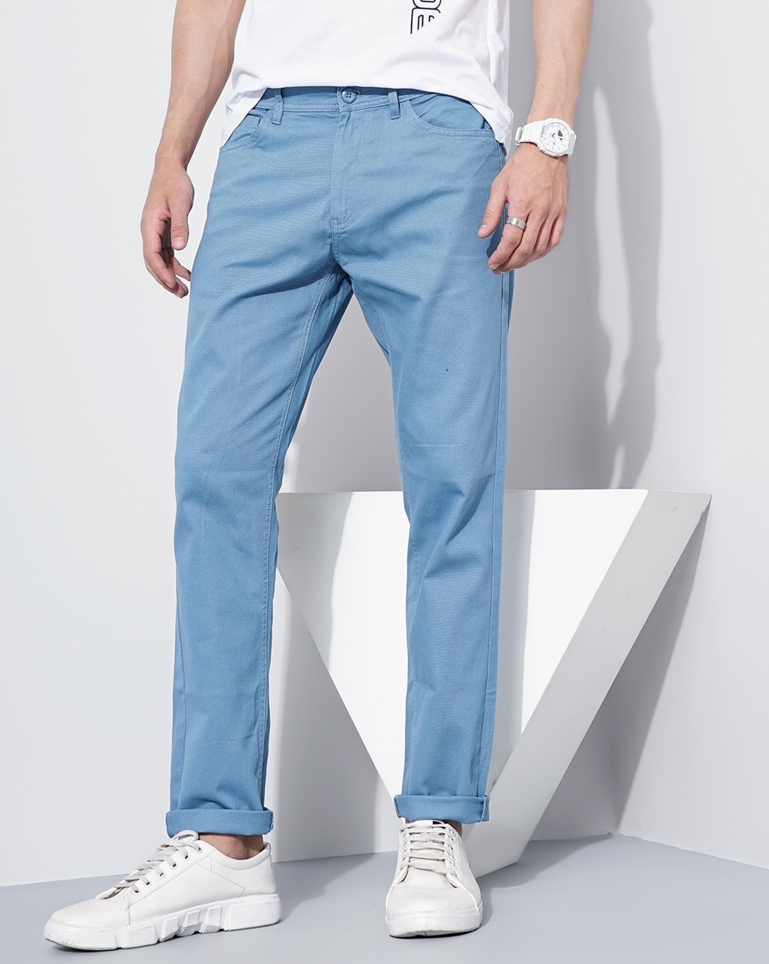 Boys Solid Cotton Blue Smart Chino Pants
