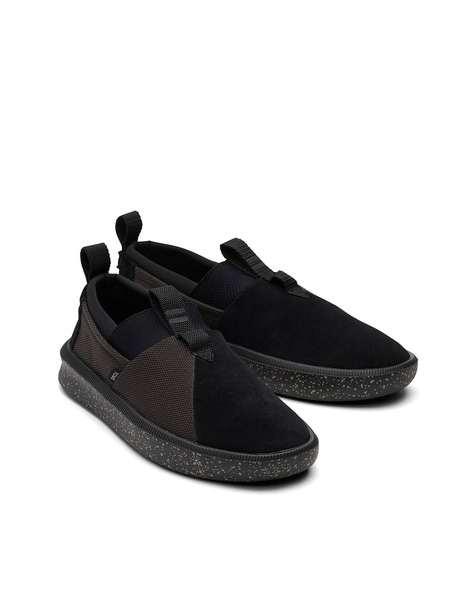 Mens black leather cheap slip on trainers