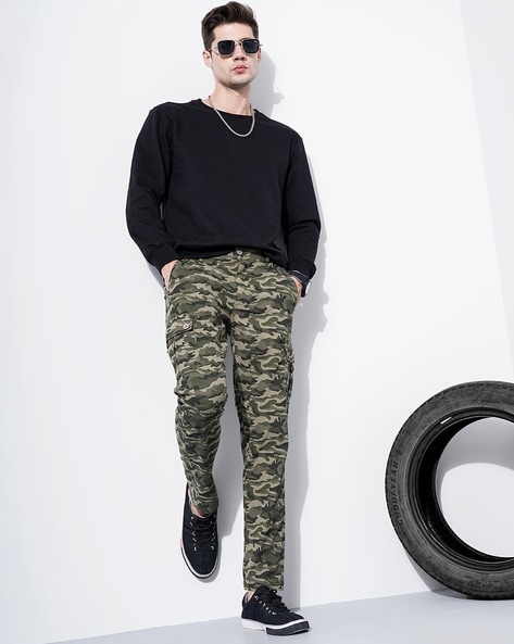 Cargo Military Pant Outfits With Dark Blue And Navy Shirt Black Shirt  Camouflage Pants  Road surface