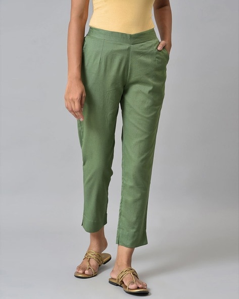 Buy Ankle-Length Flat-Front Trousers with Slip Pockets Online at Best  Prices in India - JioMart.