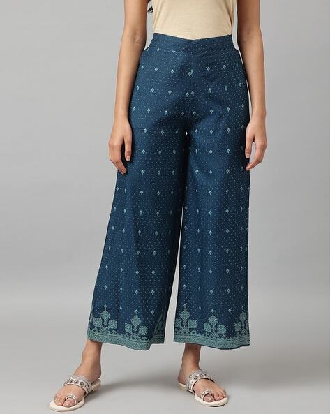 W Printed Flat-Front Palazzos