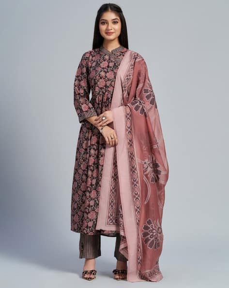 Floral Print Churidar-Dupatta Set