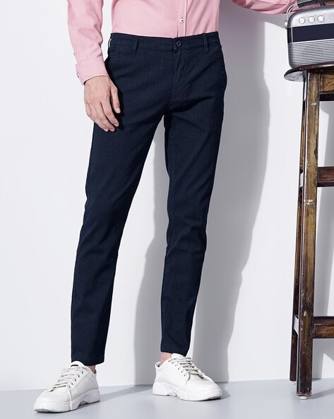 Refreshing Navy Blue Colored Casual Wear Cotton Pant