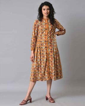 w Printed A-Line Dress with Side Slit-picture-23