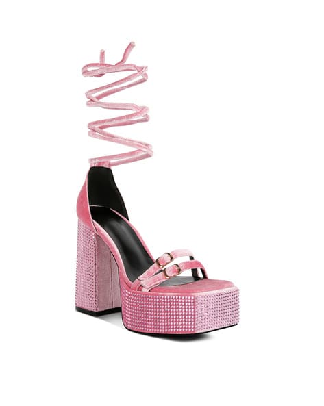 Buy Rag Co Heeled Sandals with Velvet upper Pink Color Women