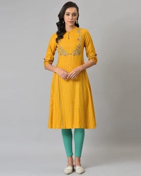 Micro Print Straight Kurta with Embroidery-image-31