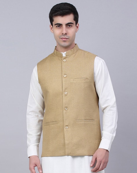 Buy Men Navy Print Regular Fit Formal Nehru Jacket Online - 632202 | Peter  England