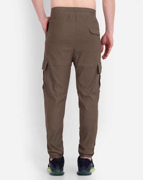 Jade Black Plain-Solid Regular Fit Cotton Cargo Pants For Men