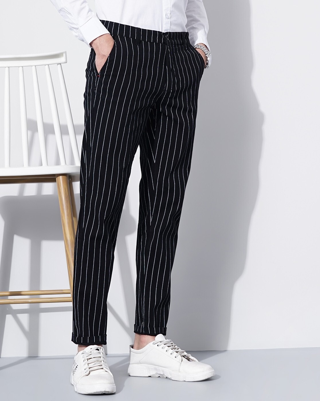 What color shirt goes well with black and white striped pants? - Quora