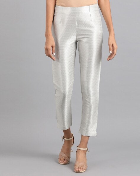 Silver Metallic Trousers Faux Vegan Leather High Waist Pants | eBay