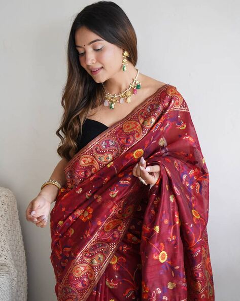 $39 - $52 - Half N Half Shimmer Zardosi Saree and Half N Half Shimmer Zardosi  Sari Online Shopping