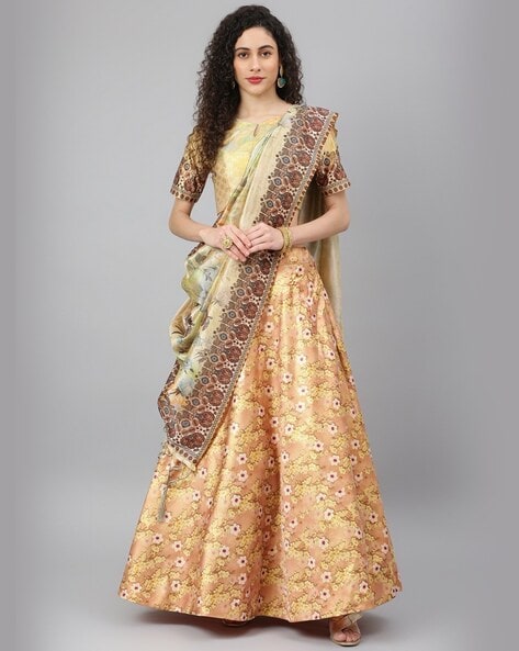 Buy Mustard & Golden Semi-Stitched Myntra Lehenga & Blouse with Dupatta  Online from EthnicPlus for ₹3,999.00
