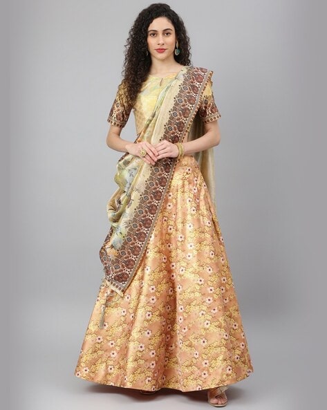 House of Pataudi Women Jashn Floral Woven Design Stitched Lehenga & Blouse  With Dupatta - Absolutely Desi