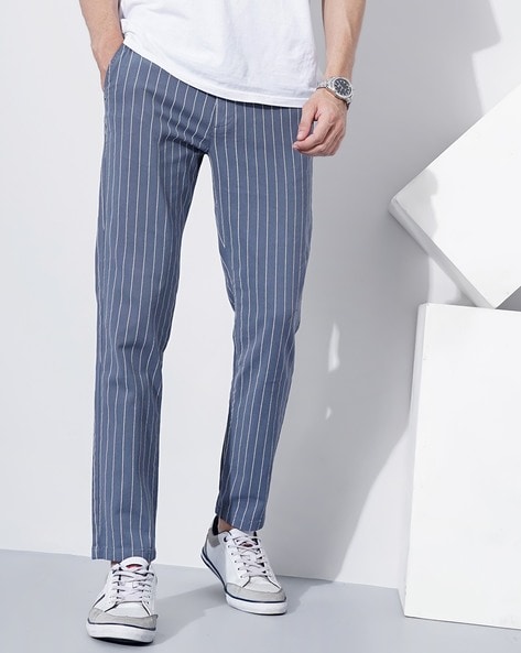 Dolce & Gabbana Blue Wool Striped Men Formal Trouser Men's Pants