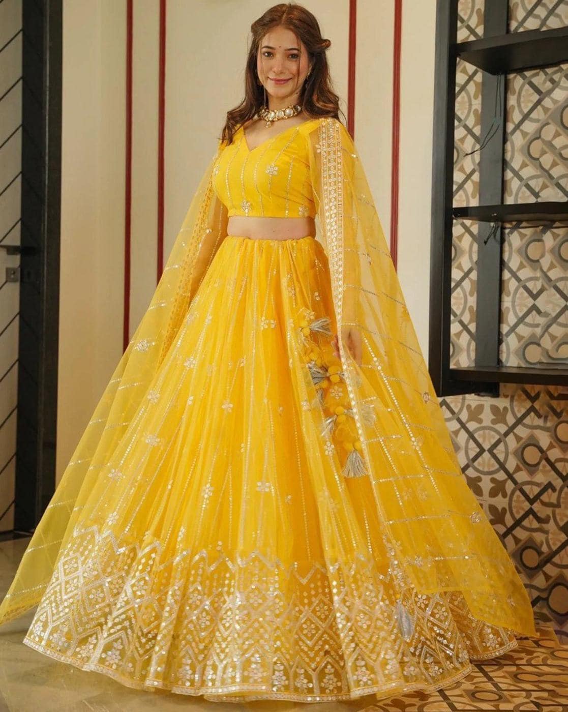 Buy Bollywood Model Floral Ruffle Blue color lehenga in UK, USA and Canada